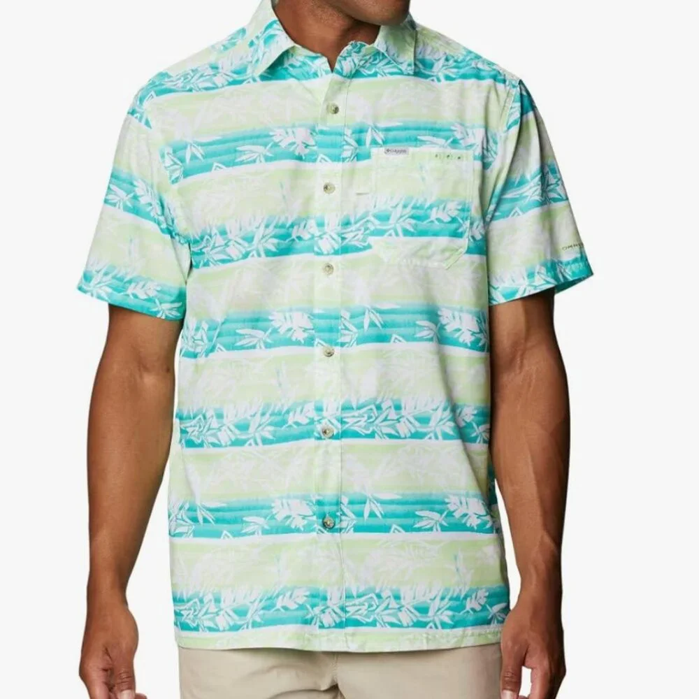 Columbia Men’s Super Slack Tide Camp Shirt Moisture Wicking, Lime Glow Ombre XL - Picture 8 of 9